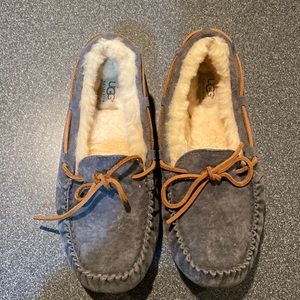 Never worn ugg grey moccasin slippers